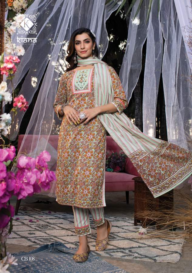 Kiana Cotton Bloosom Fancy Regular Wear Printed Kurti With Pant And Dupatta Readymade